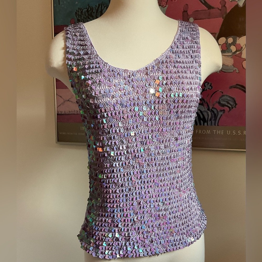 Disco Lilac sequin knit tank top